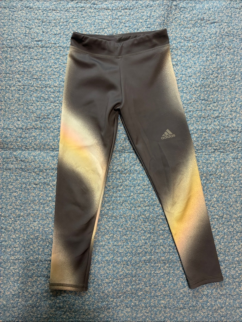 adidas Kids Black Leggings with Yellow & Pink Gradient Accents